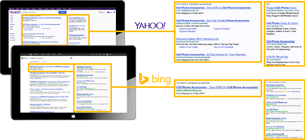 廣告將展示在 Bing 和 Yahoo! 的網頁搜索結果中
